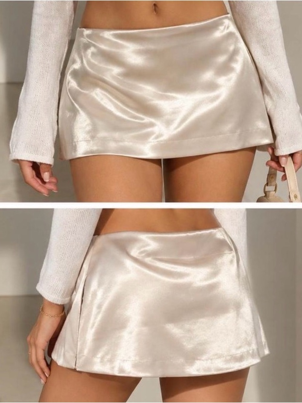 Satin Mini Skork in Champagne - Women's Skirt